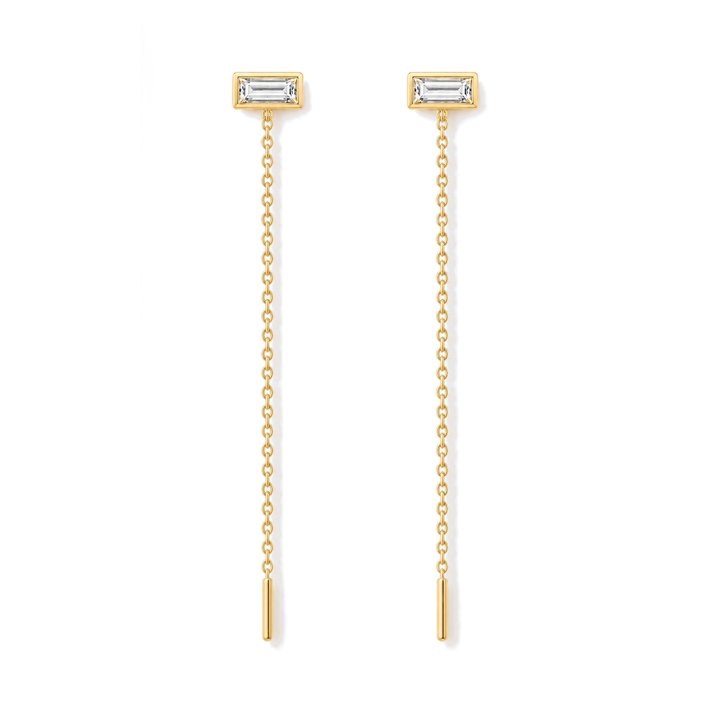 Baguette Diamond Ear Threader in Yellow Gold