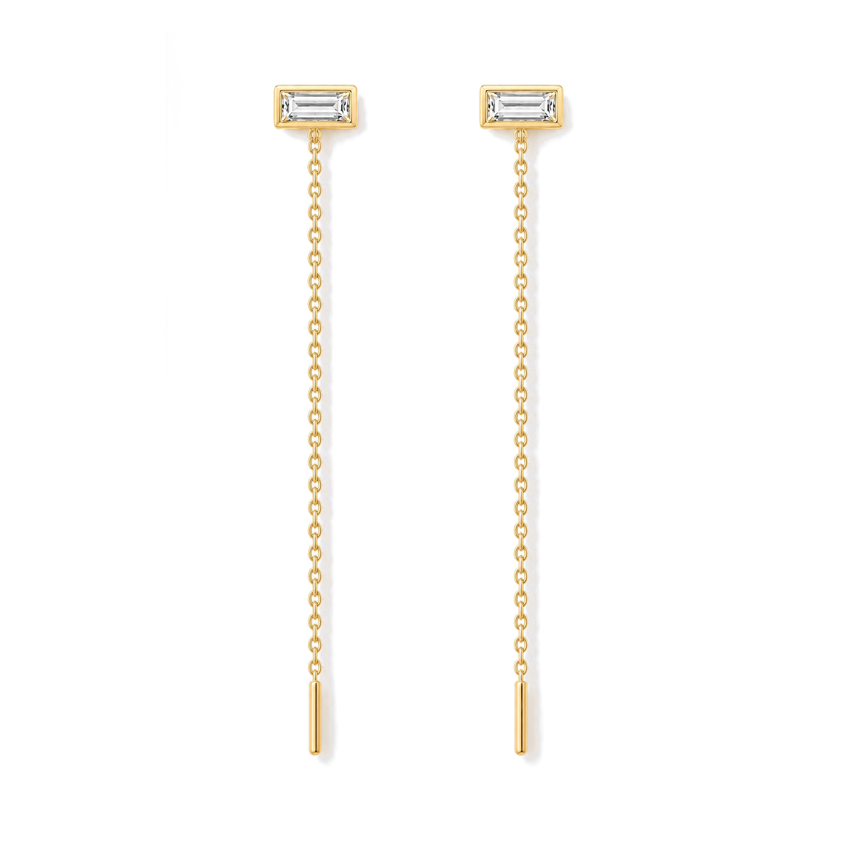 Baguette Diamond Ear Threader in Yellow Gold