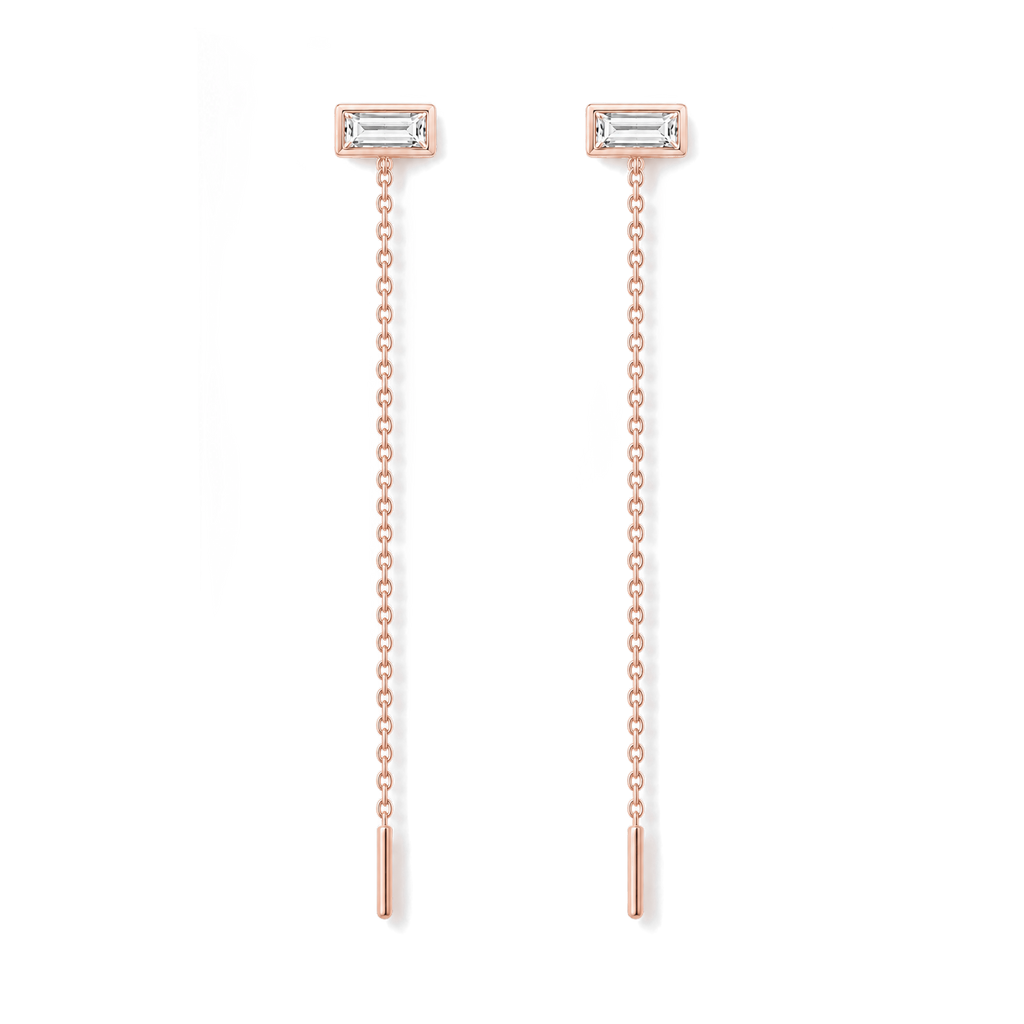 Baguette Diamond Ear Threader in Rose Gold