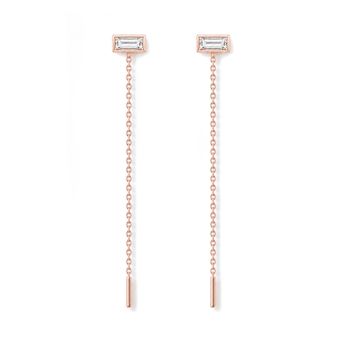 Baguette Diamond Ear Threader in Rose Gold