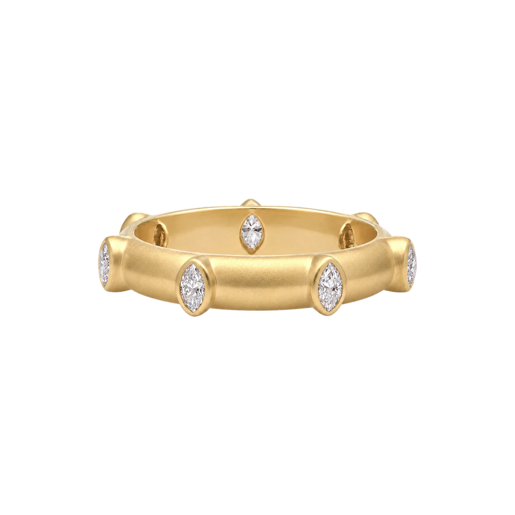 Marquis Diamond Japa Prayer Ring in Yellow Gold