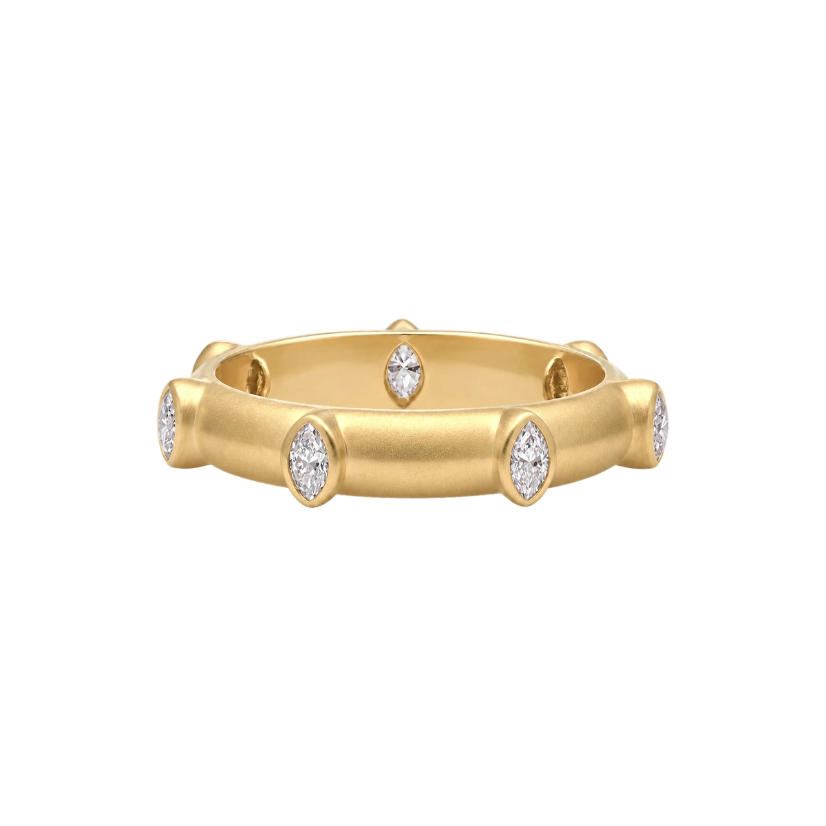 Marquis Diamond Japa Prayer Ring in Yellow Gold