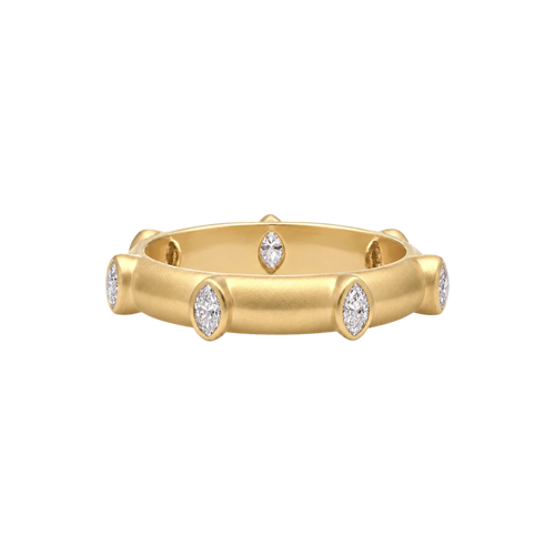 Marquis Diamond Japa Prayer Ring in Yellow Gold