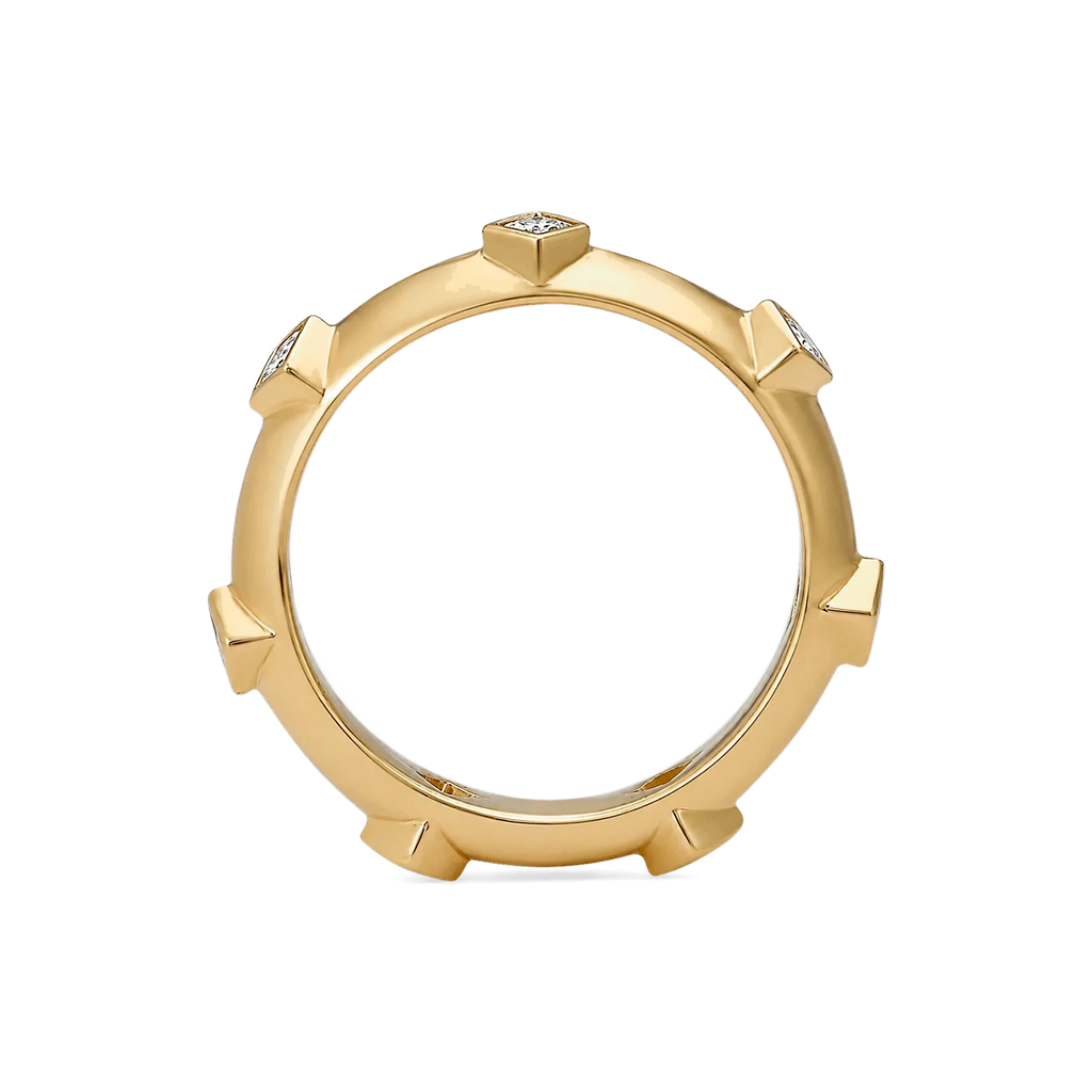 Princess Diamond Japa Prayer Ring in Yellow Gold side view