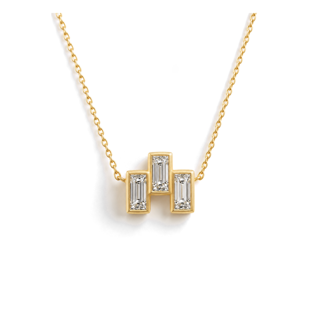 Baguette Diamond Trio Necklace in Yellow Gold