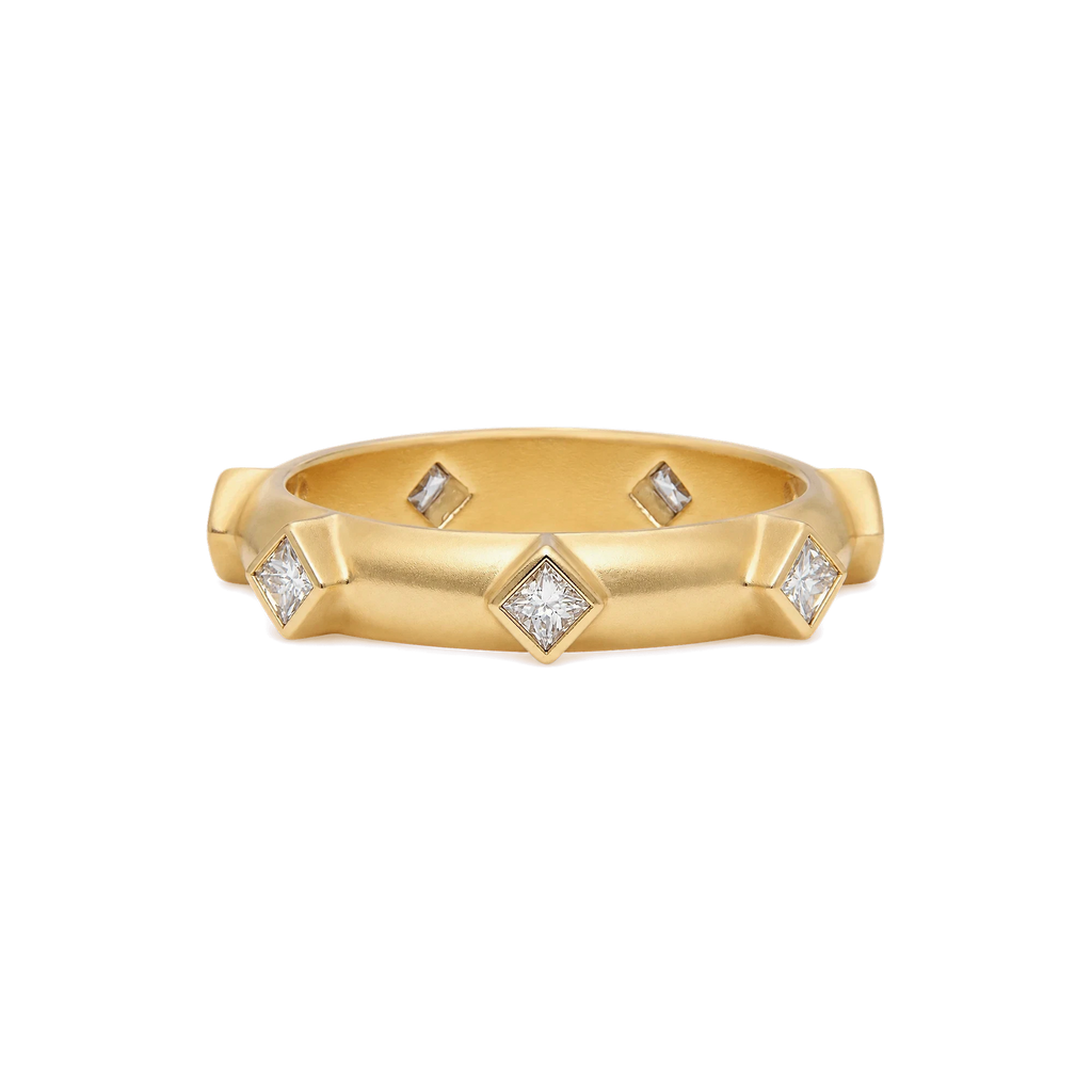 Princess Diamond Japa Prayer Ring in Yellow Gold