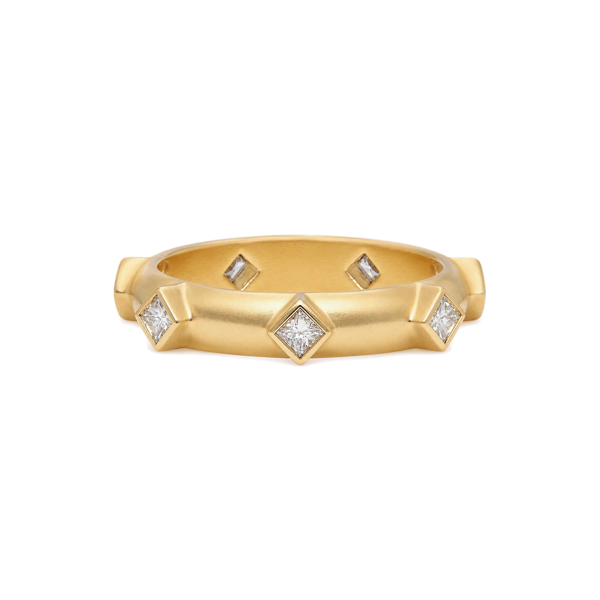 Princess Diamond Japa Prayer Ring in Yellow Gold