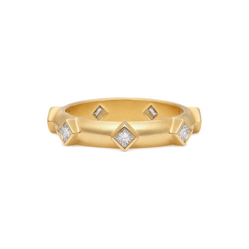 Princess Diamond Japa Prayer Ring in Yellow Gold