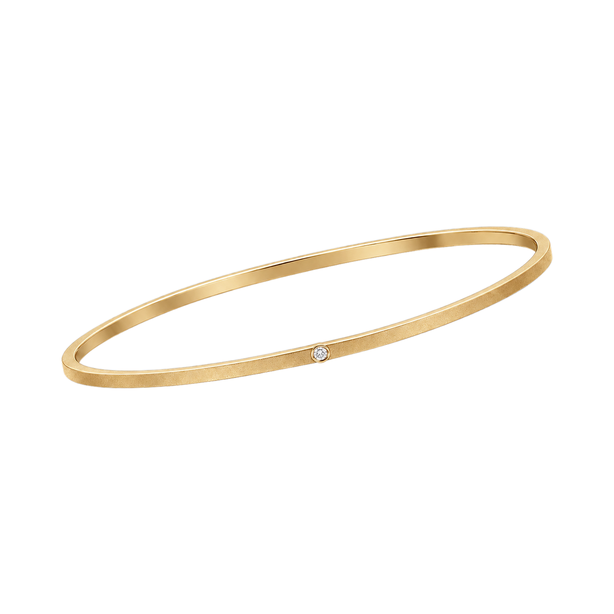 Square Solid Gold Diamond Bangle in Yellow Gold angled view