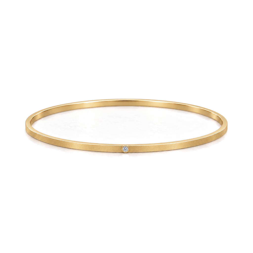 Square Solid Gold Diamond Bangle in Yellow Gold side view