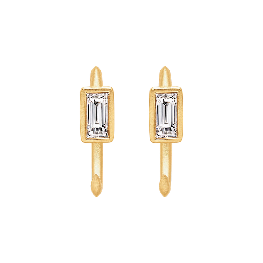 Baguette Diamond Ellipse Huggies in Yellow Gold