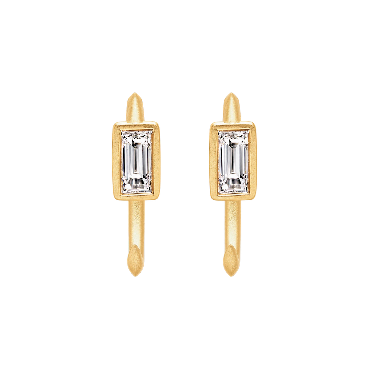 Baguette Diamond Ellipse Huggies in Yellow Gold
