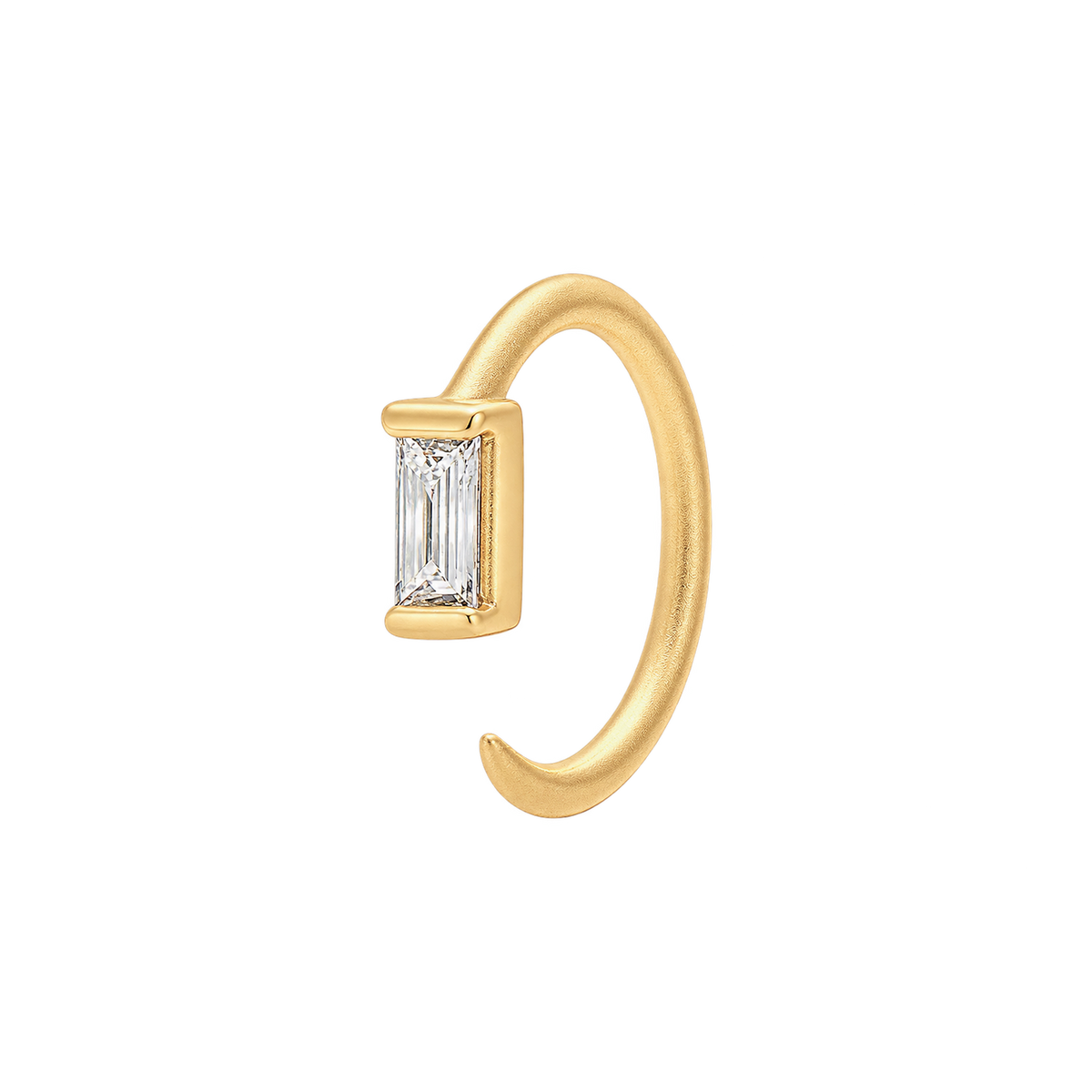 Baguette Diamond Ellipse Huggies in Yellow Gold side view