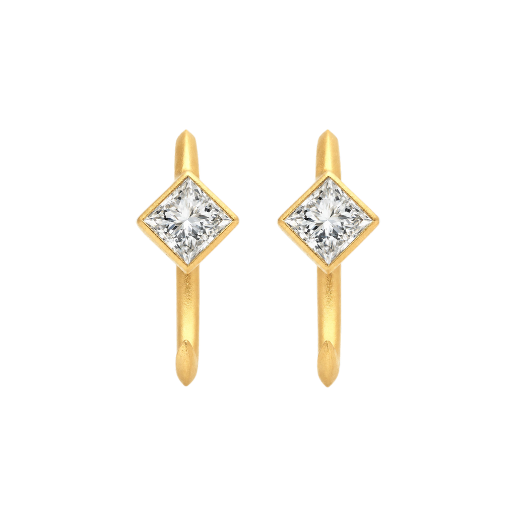 Princess Diamond Ellipse Huggies in Yellow Gold
