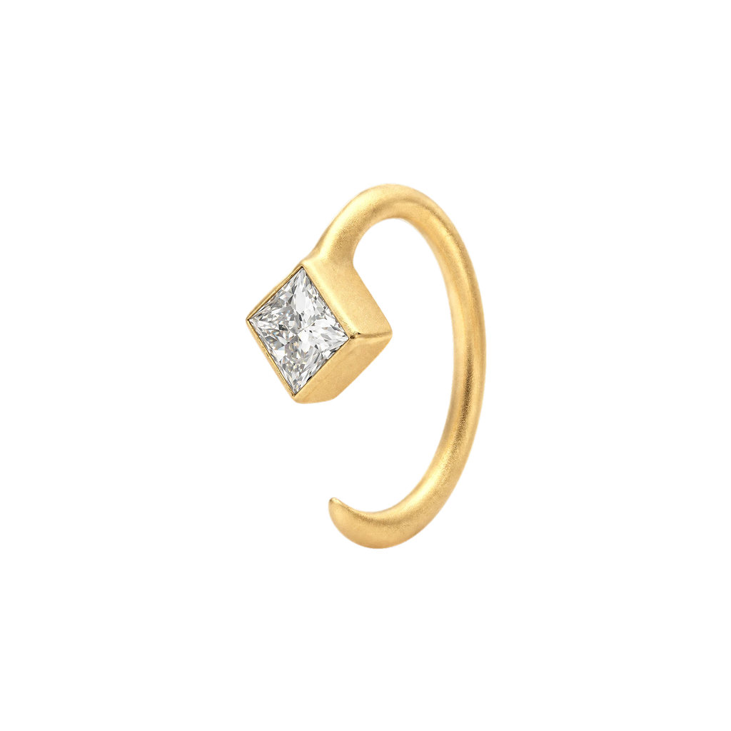 Princess Diamond Ellipse Huggies in Yellow Gold side view