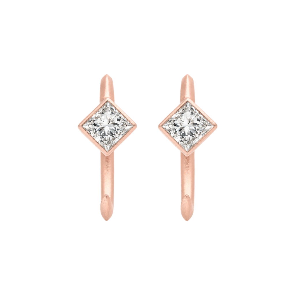 Princess Diamond Ellipse Huggies in Rose Gold