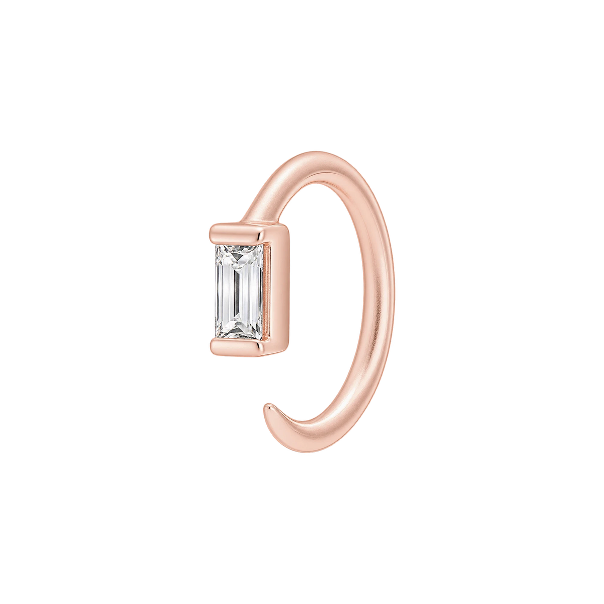 Baguette Diamond Ellipse Huggies in Rose Gold
