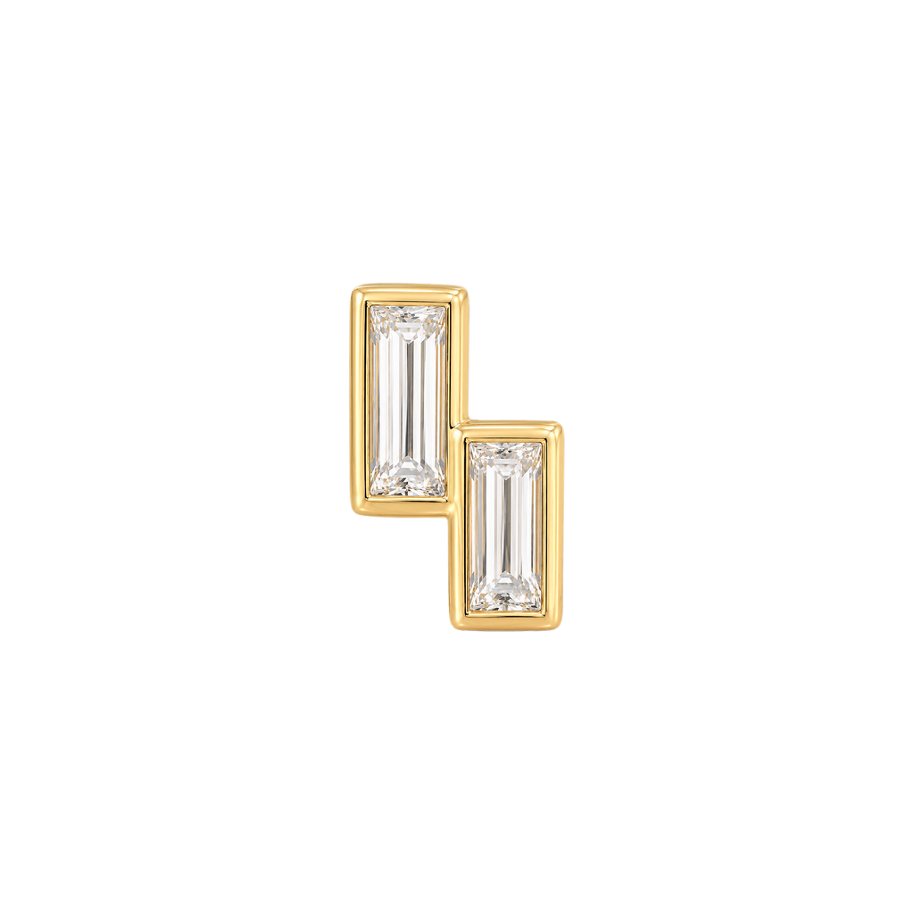 Baguette Diamond Duo Stud in Yellow Gold