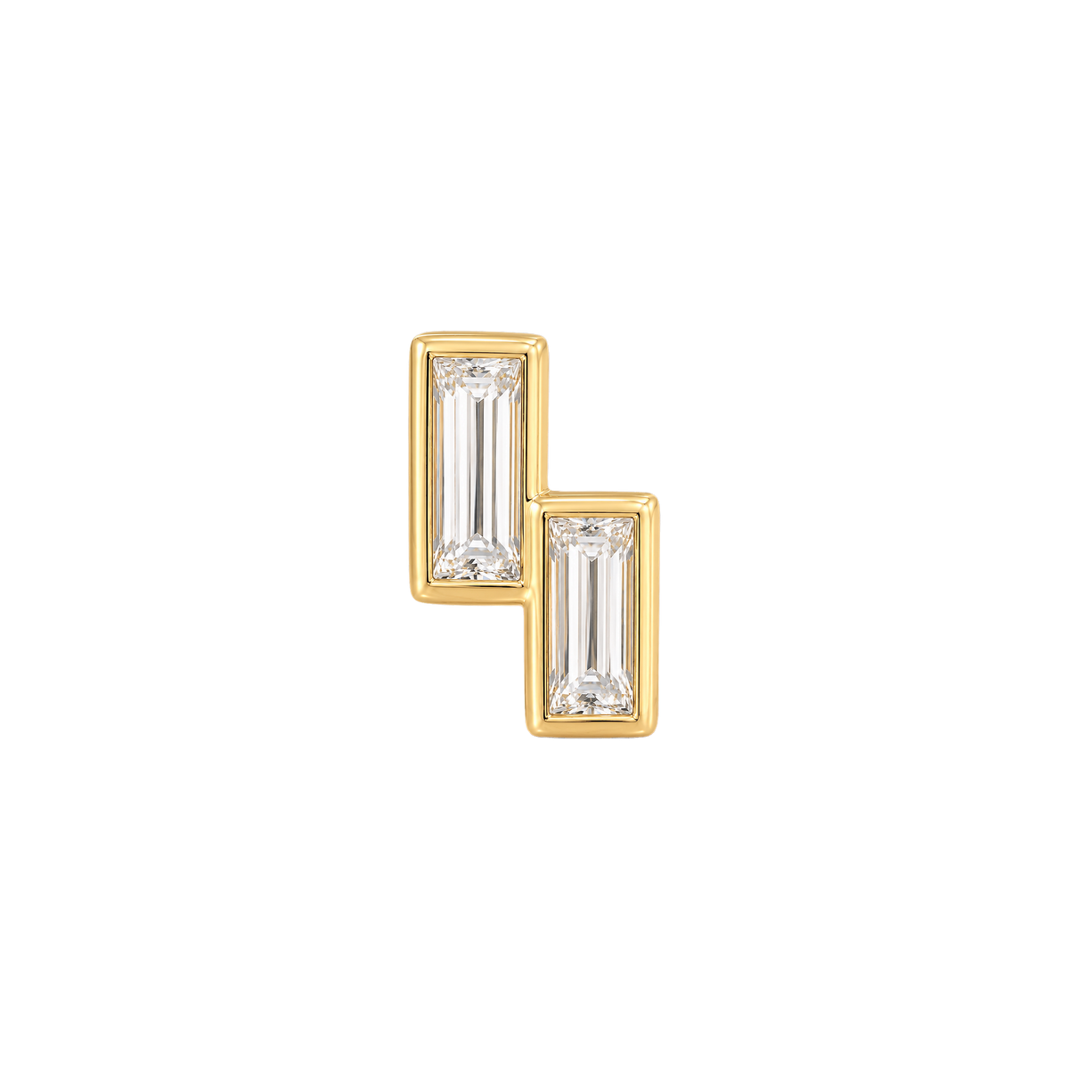 Baguette Diamond Duo Stud in Yellow Gold