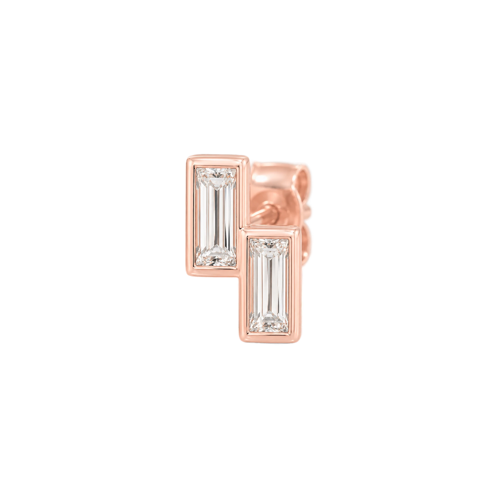 Baguette Diamond Duo Stud in Rose Gold