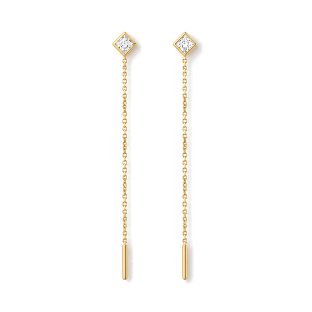 Princess Diamond Ear Threader in Yellow Gold