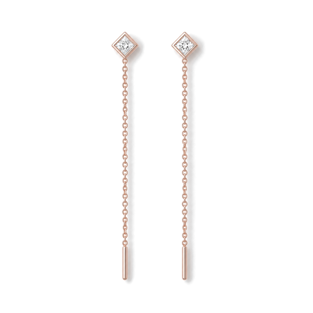 Princess Diamond Ear Threader in Rose Gold