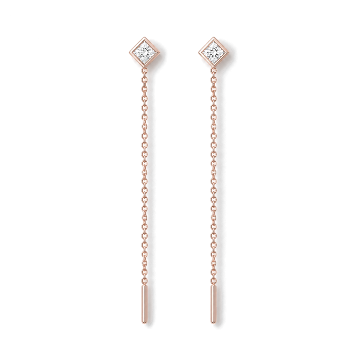 Princess Diamond Ear Threader in Rose Gold