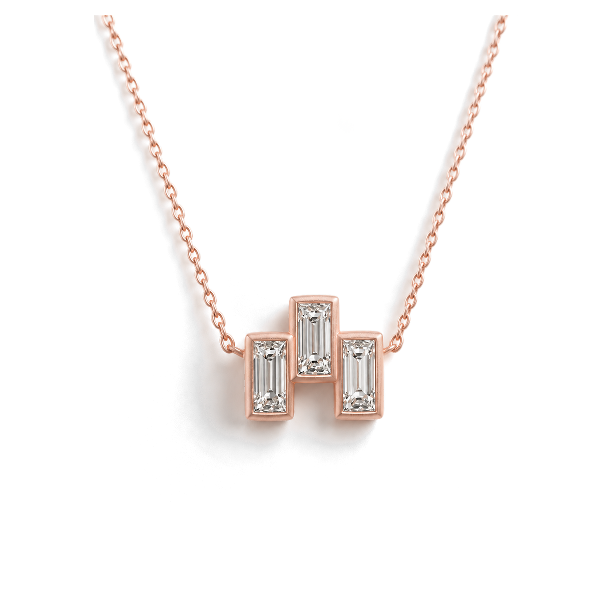 Baguette Diamond Trio Necklace in Rose Gold