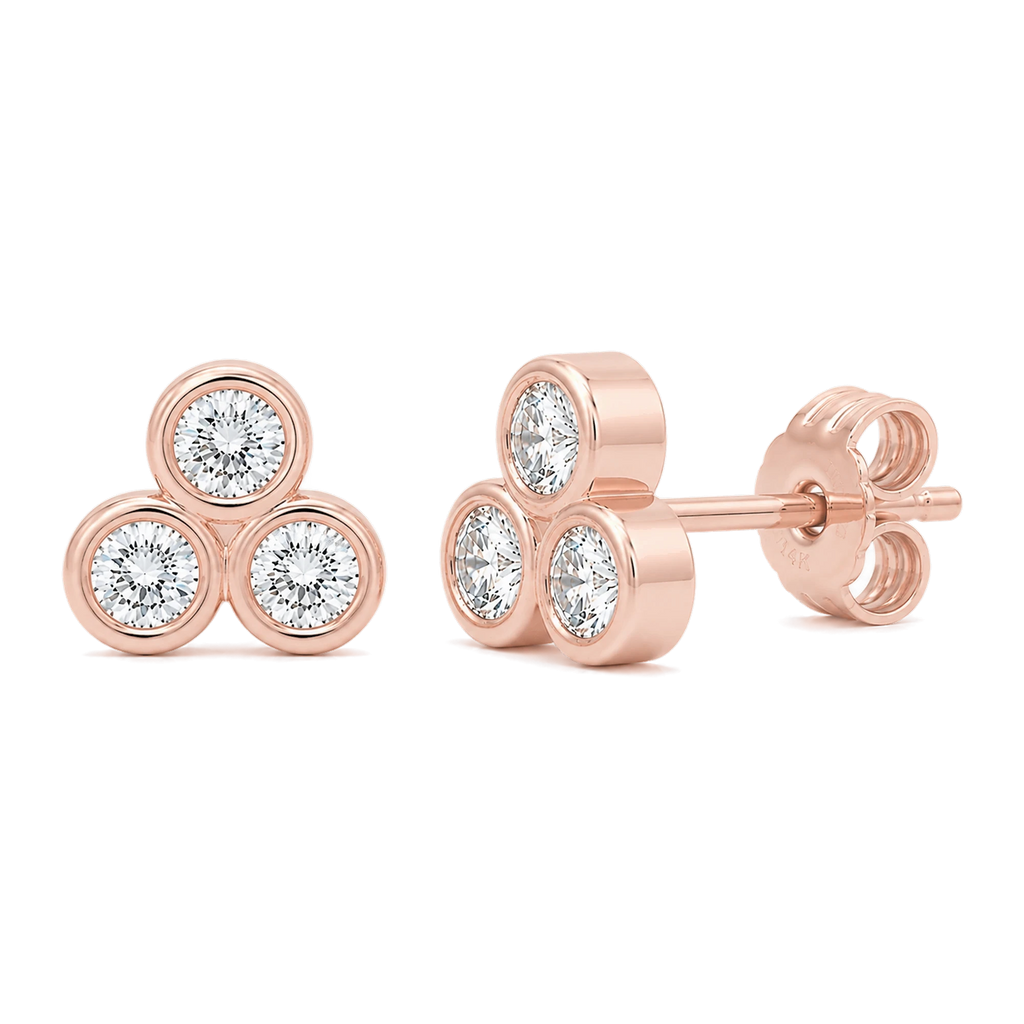 Round Diamond Trinity Stud in Rose Gold