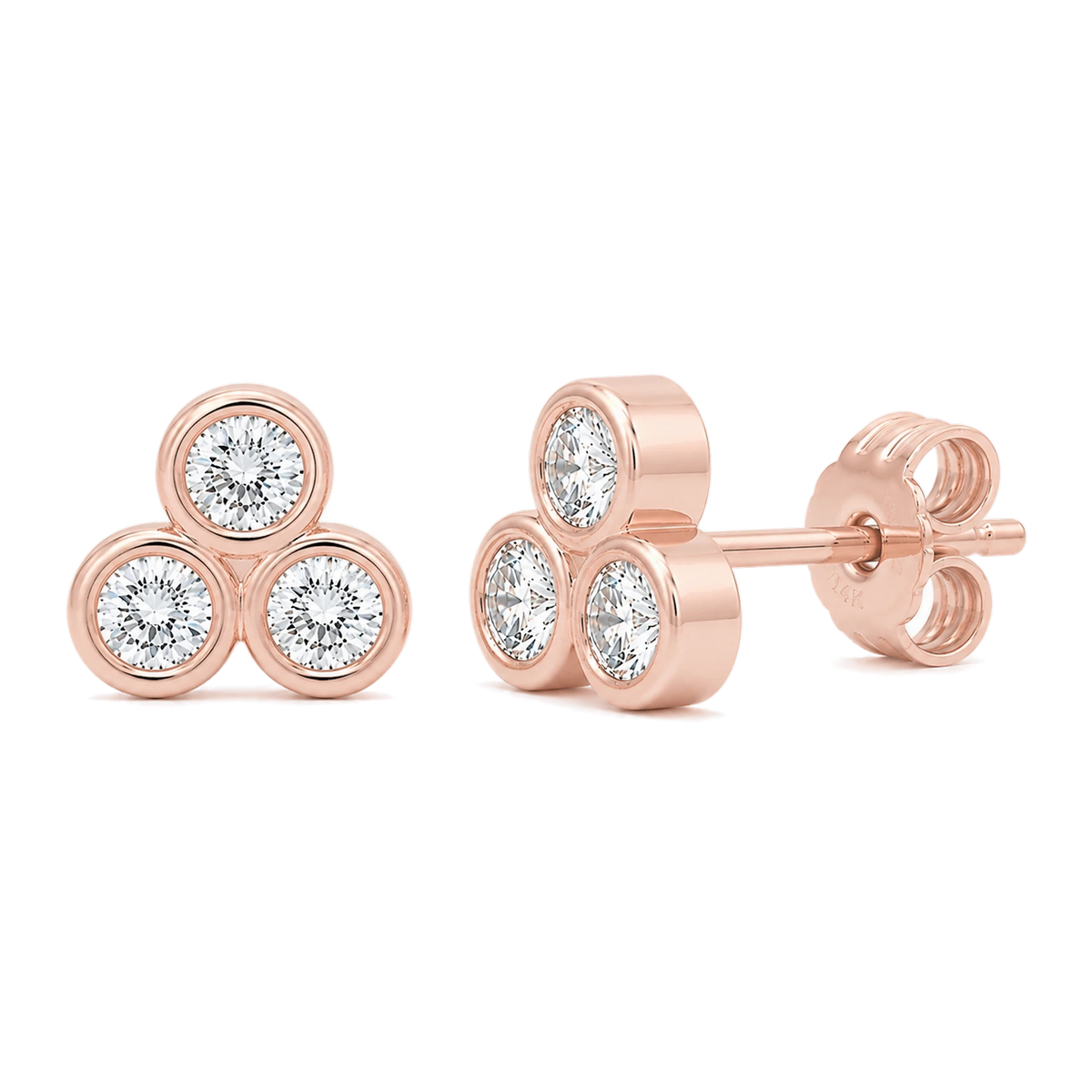 Round Diamond Trinity Stud in Rose Gold