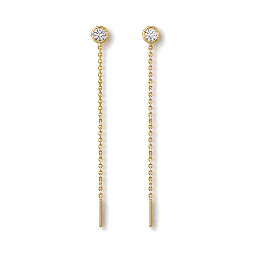 Round Diamond Ear Threader in Yellow Gold