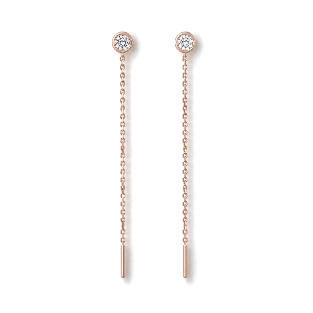 Round Diamond Ear Threader in Rose Gold
