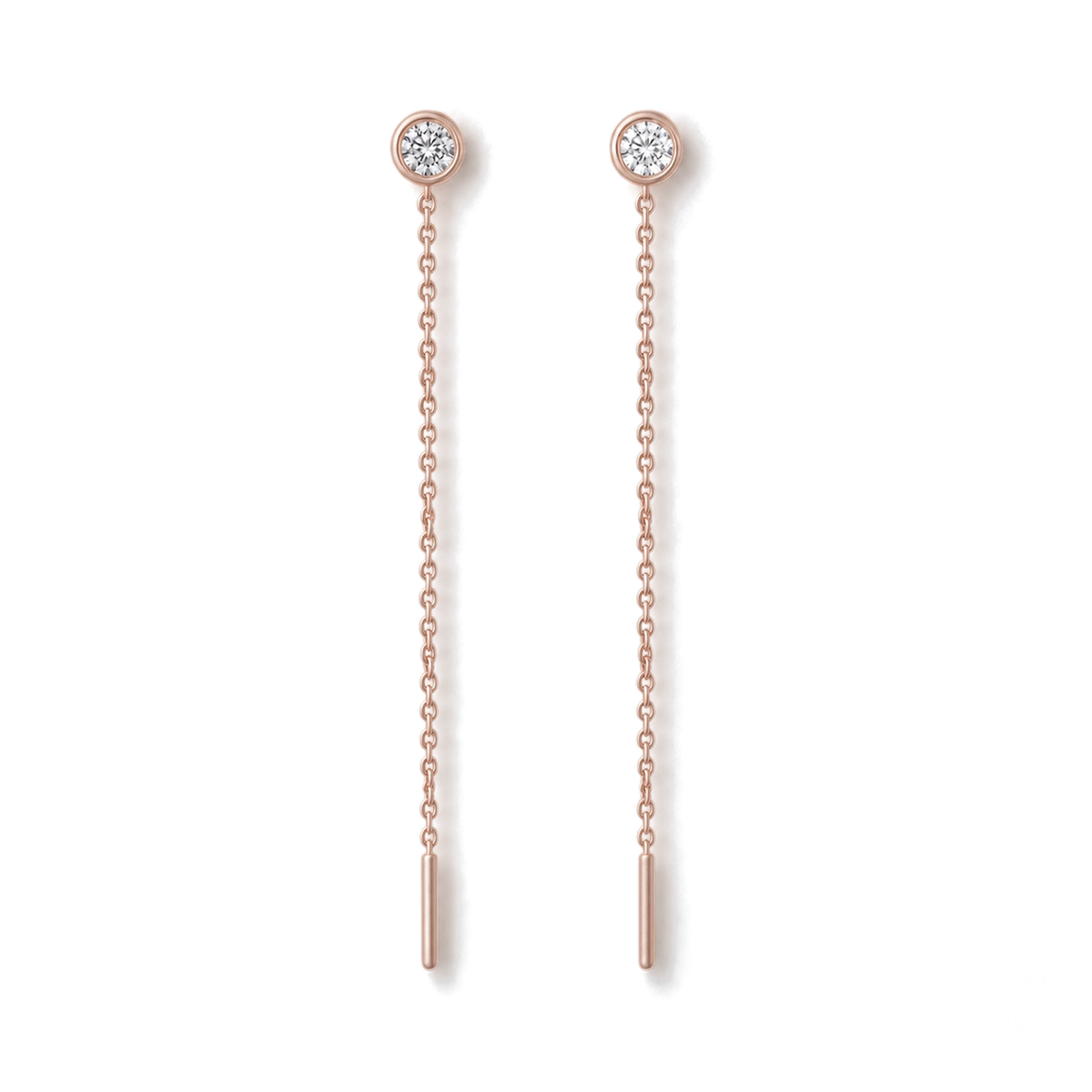 Round Diamond Ear Threader in Rose Gold