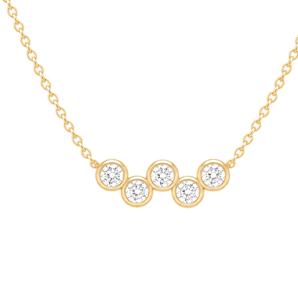 Round Diamond Row Necklace in Yellow Gold