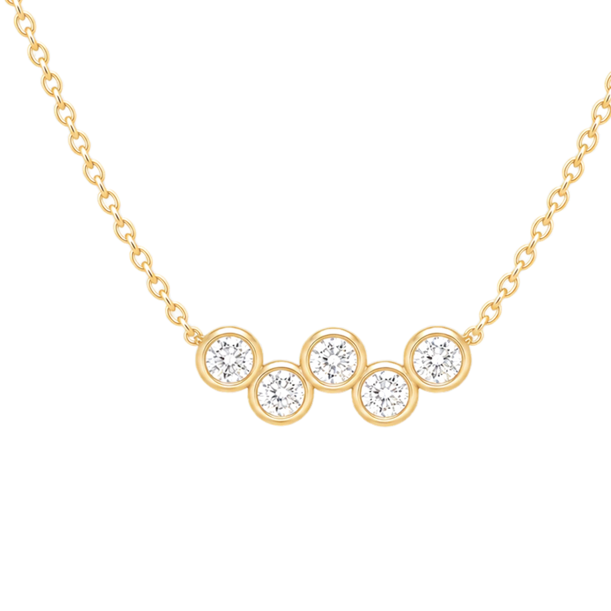 Round Diamond Row Necklace in Yellow Gold