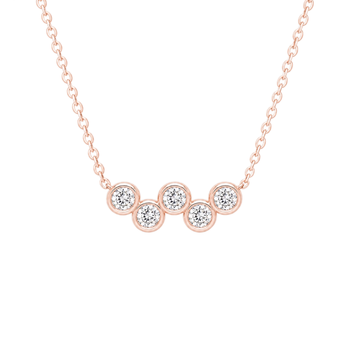 Round Diamond Row Necklace in Rose Gold