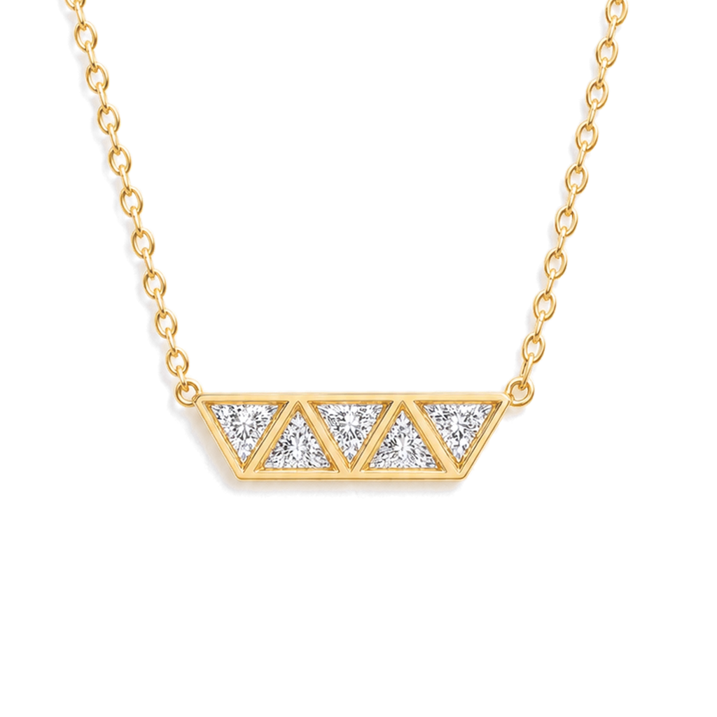 Triangle Diamond Row Necklace in Yellow Gold angled view
