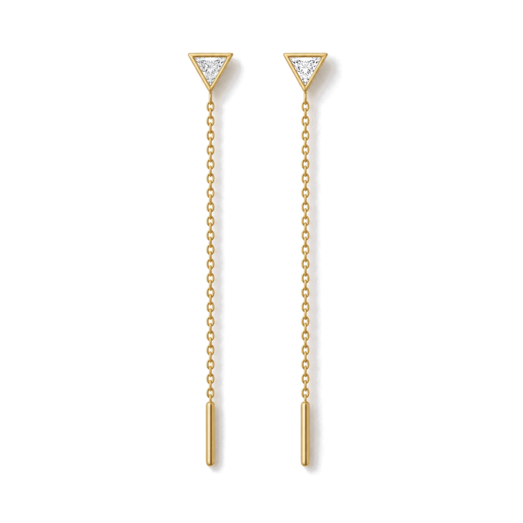 Triangle Diamond Ear Threader in Yellow Gold angled view