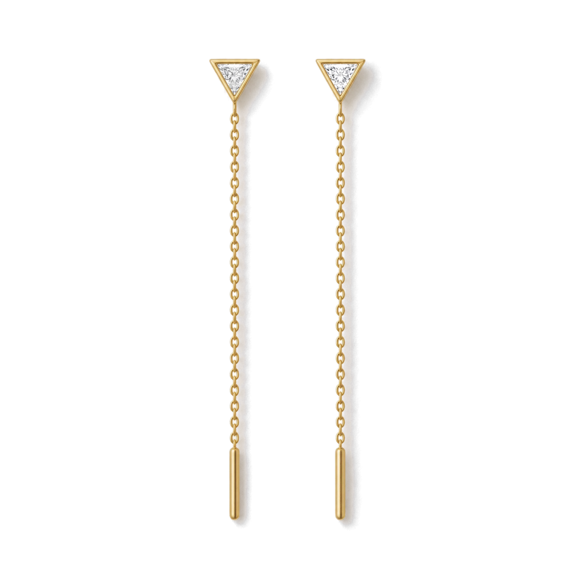 Triangle Diamond Ear Threader in Yellow Gold angled view