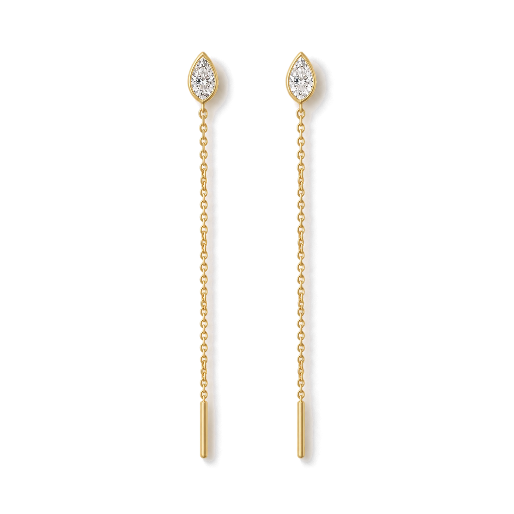 Pear Diamond Ear Threader in Yellow Gold