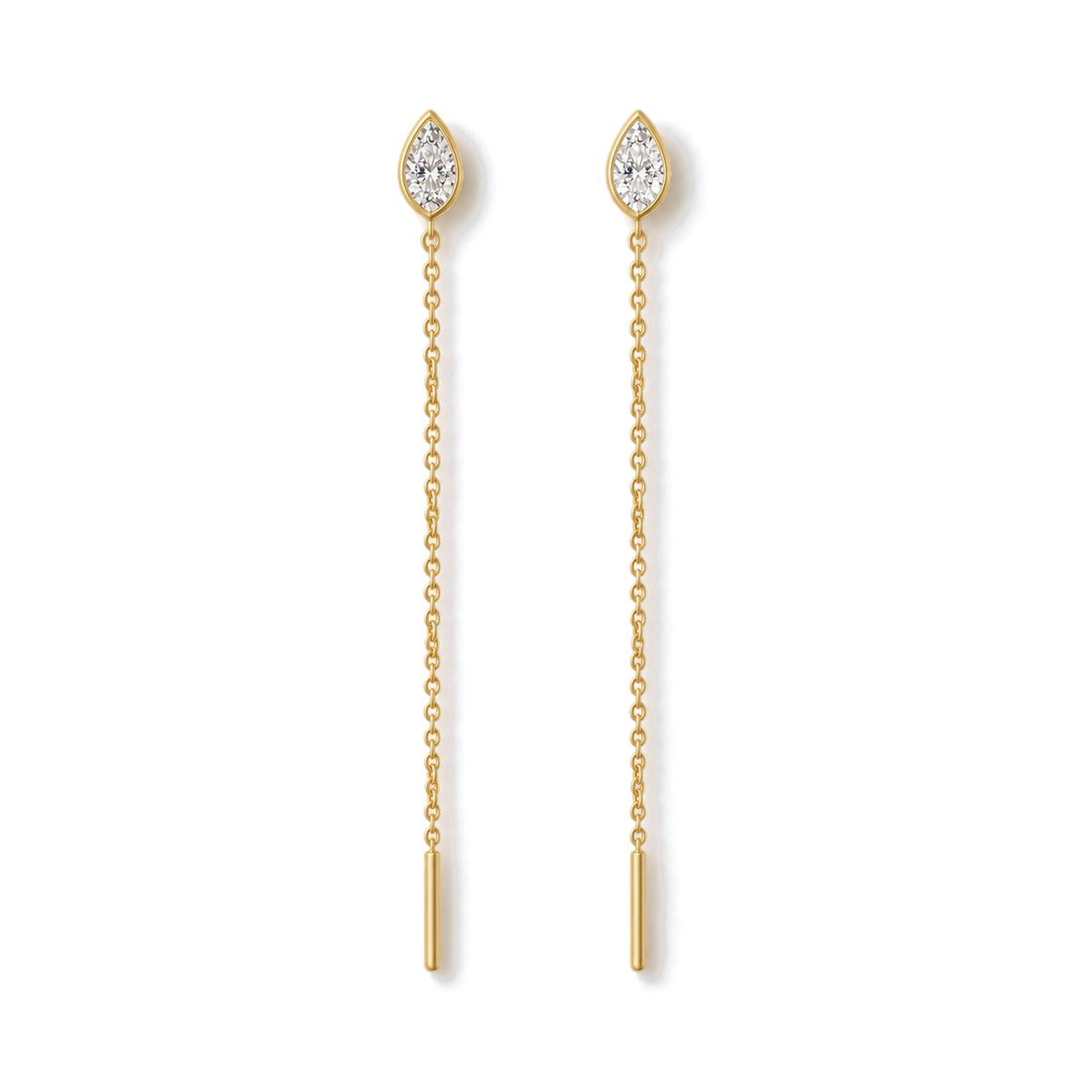 Pear Diamond Ear Threader in Yellow Gold