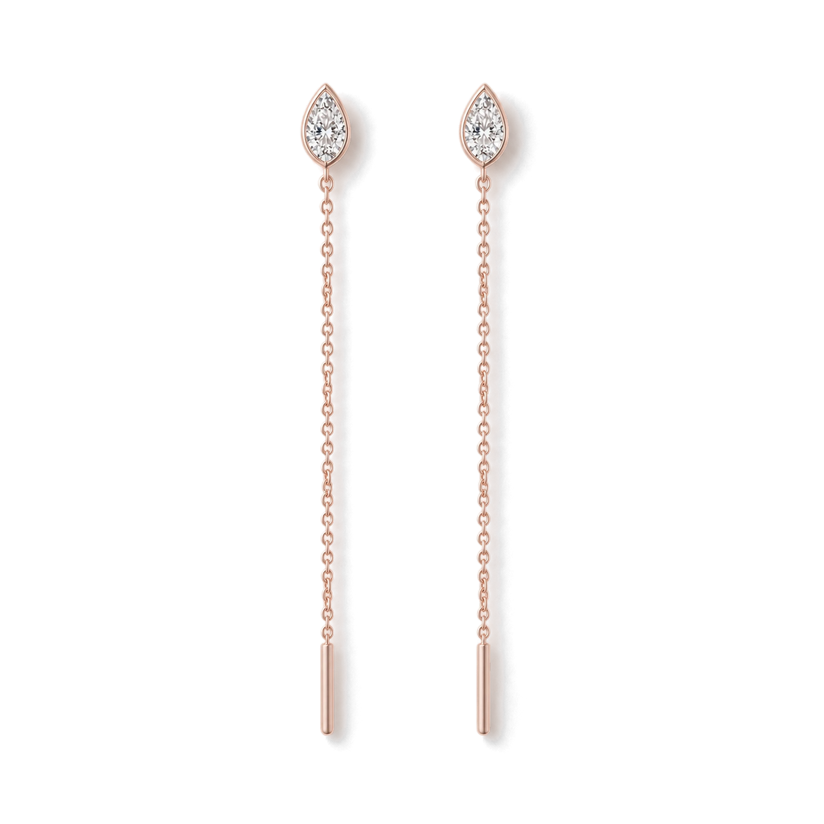 Pear Diamond Ear Threader in Rose Gold