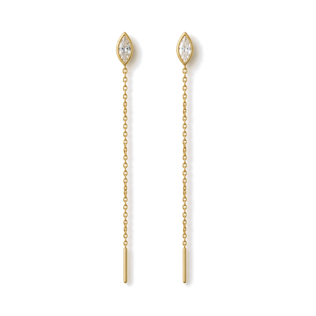 Marquis Diamond Ear Threader in Yellow Gold
