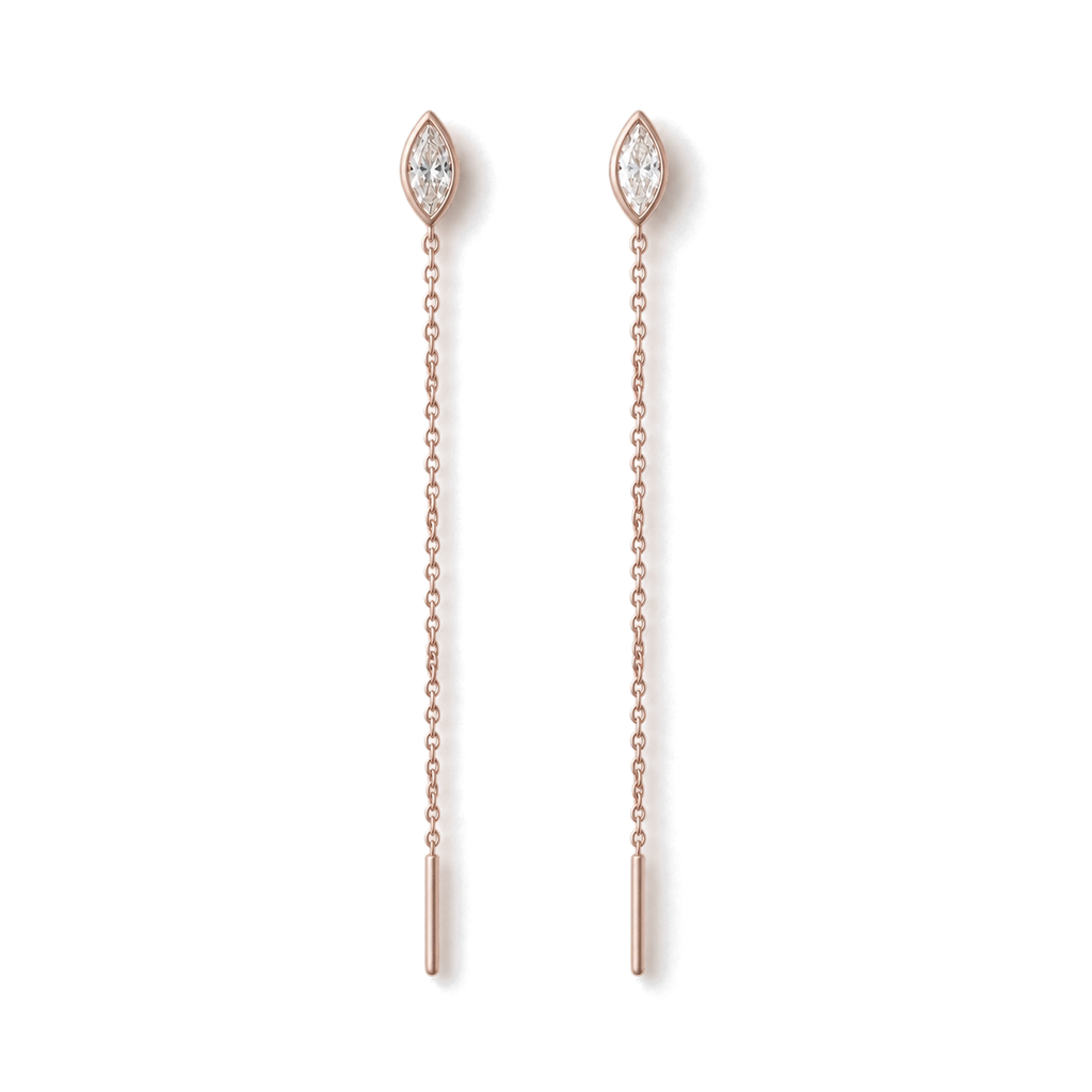 Marquis Diamond Ear Threader in Rose Gold