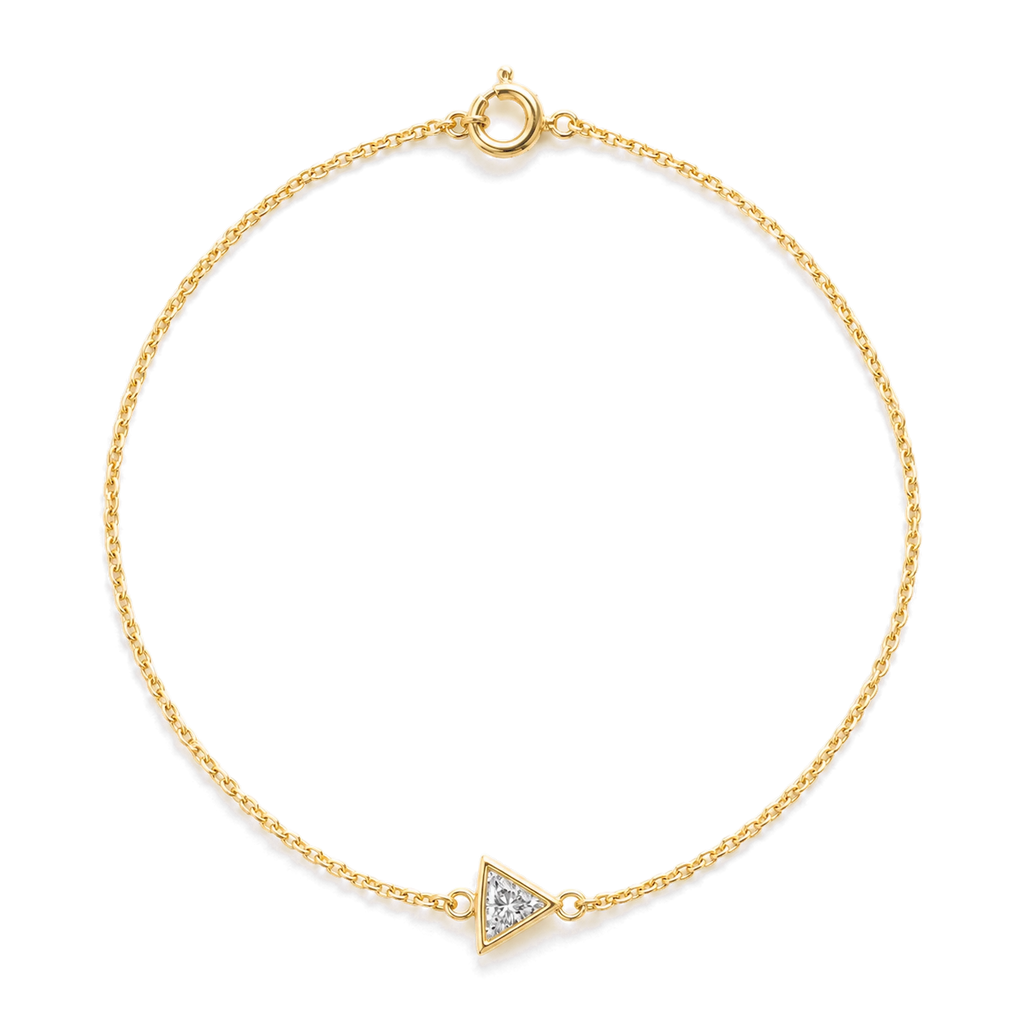 Triangle Diamond Solitaire Bracelet in Yellow Gold angled view