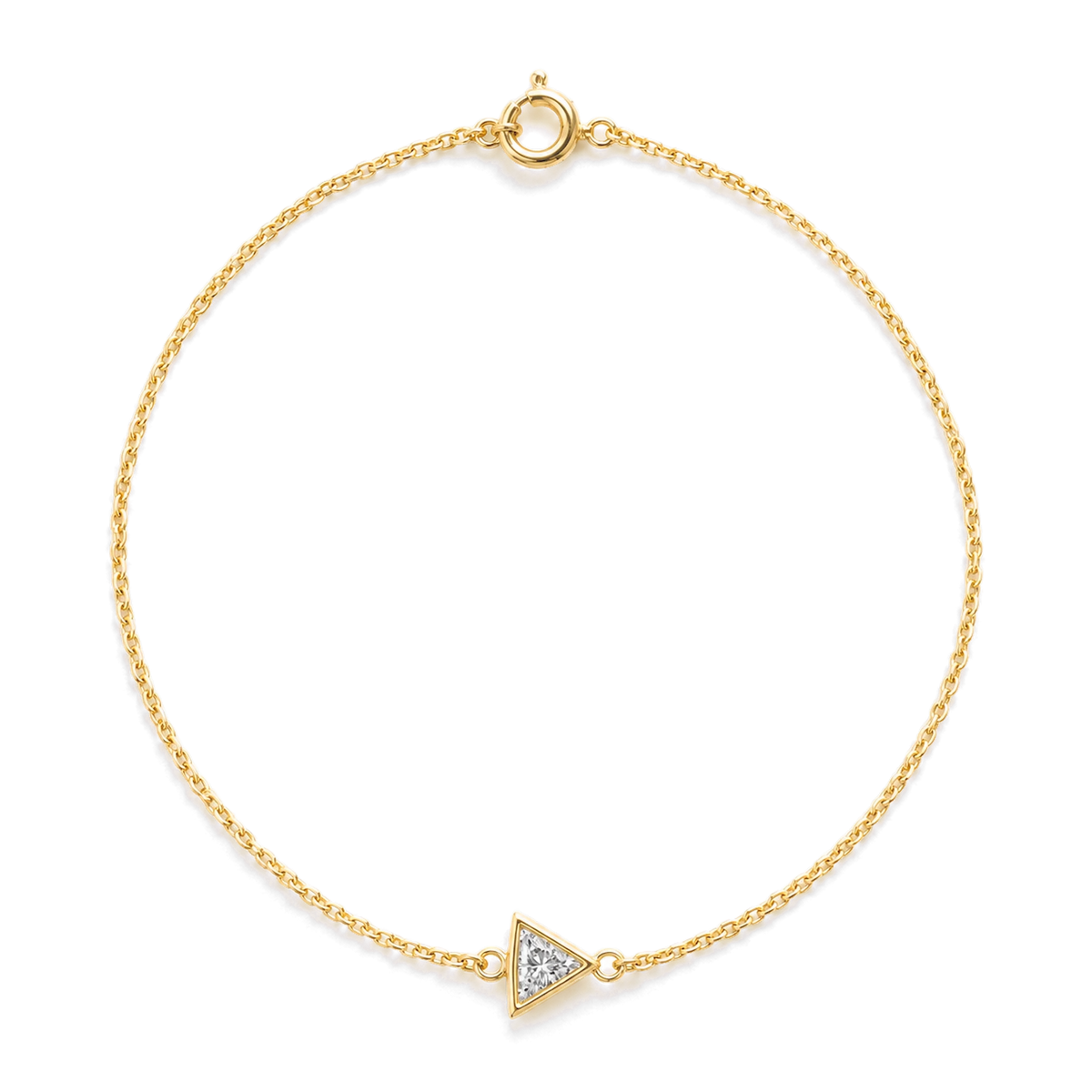 Triangle Diamond Solitaire Bracelet in Yellow Gold angled view