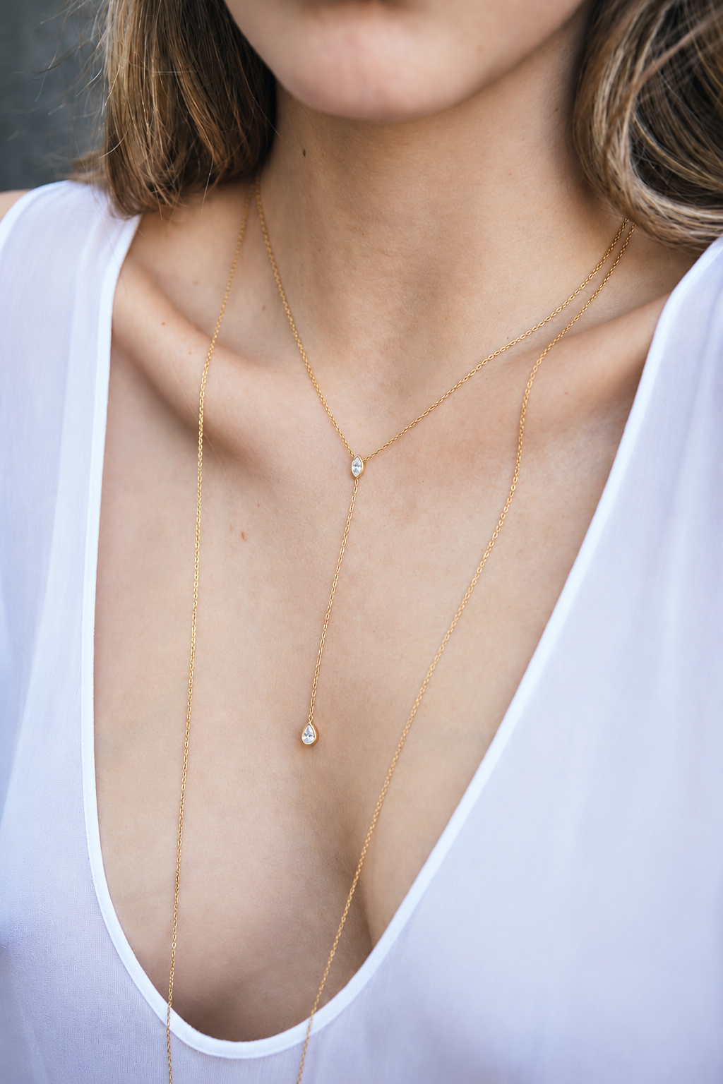 Marquis & Pear Diamond Y Drop Necklace