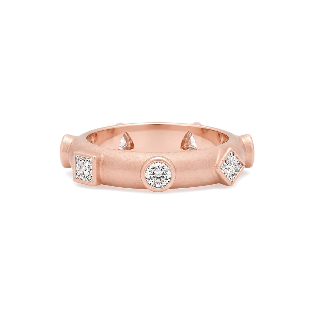 7 Centers Diamond Japa Prayer Ring in Rose Gold