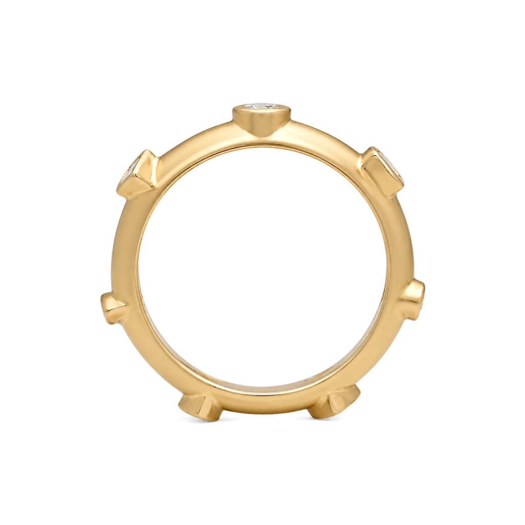 7 Centers Diamond Japa Prayer Ring in Yellow Gold side view