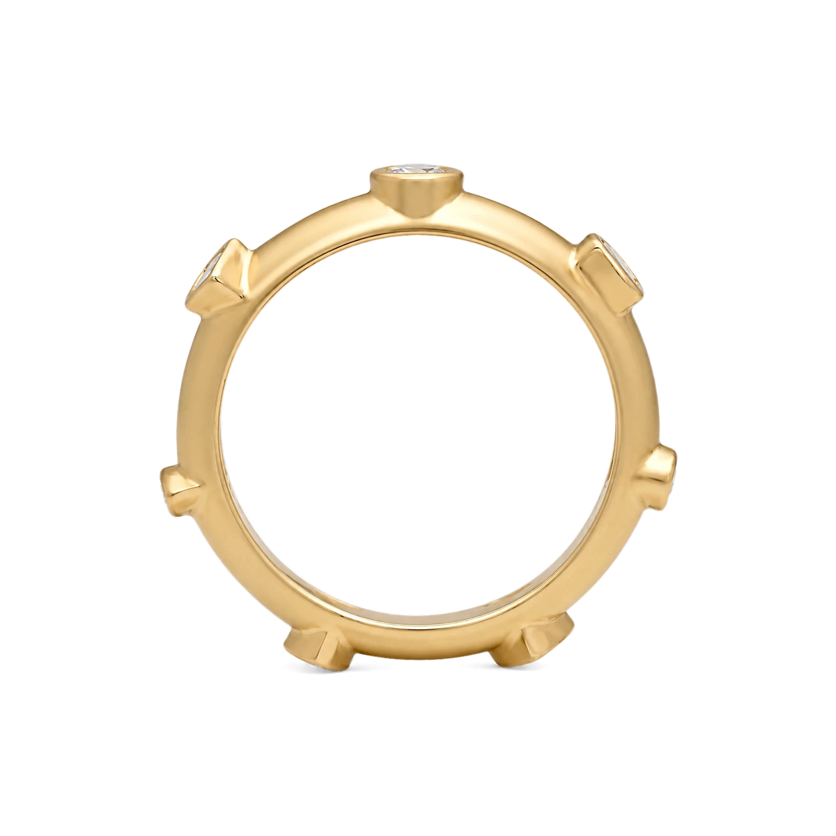 7 Centers Diamond Japa Prayer Ring in Yellow Gold side view